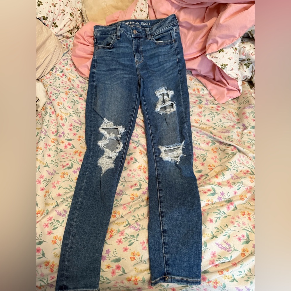 American Eagle Outfitters Ripped Blue Skinny Jeans
